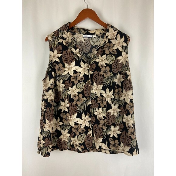 Croft & Barrow 2X Multicolor Sleeveless Button Down V Neck Jungle Floral Coastal - Picture 1 of 10